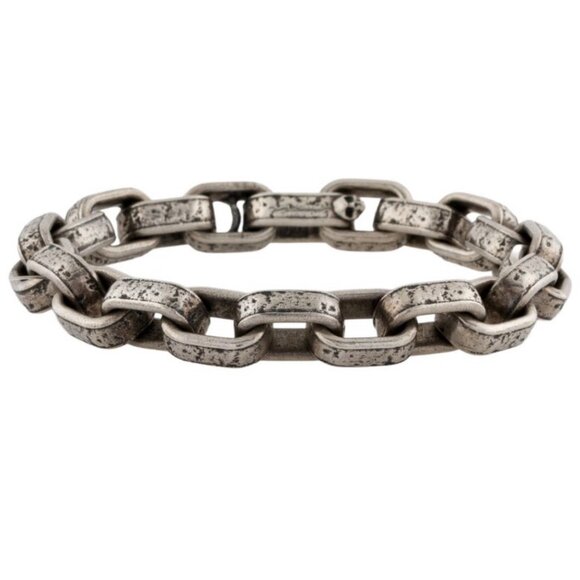 JOHN VARVATOS STERLING SILVER 925 DISTRESSED CHAIN LINK BRACELET - Picture 1 of 8